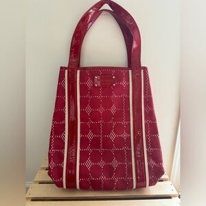 Kate Spade Red Patterned Oil Covered Canvas Tote Bag Medium size